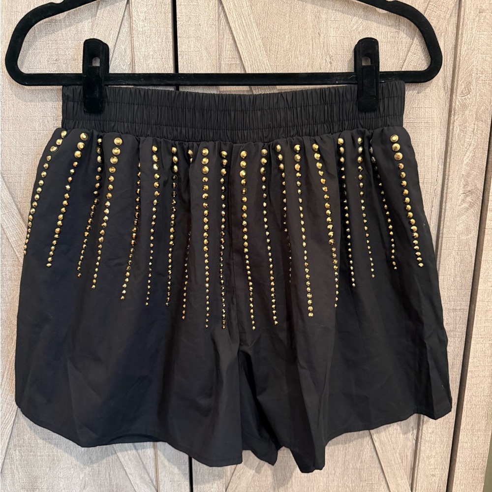 QUEEN OF SPARKLES Black Shorts with Gold Accents